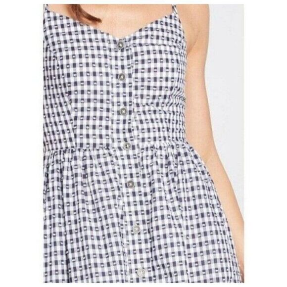 MODCLOTH Dress Navy Gingham Quite Clearly Charismatic Midi Button Dress Large - Picture 2 of 10